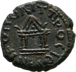 Moesia Inferior Nikopolis Sep Severus 4-Säuliger Tempel, AE17, RS.JPG