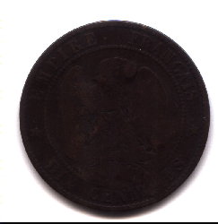 Frankreich 10 Centimes 1854, eingeritzte Pickelhaube - RS.JPG