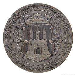 1901 Medaille Bronze versilbert Verdienstmedaille der I. Allg. Ausstellung f. Patent-Industr.u. Gewerbl. Neuheiten Hamburg-Altona_01 800x800 150KB.jpg