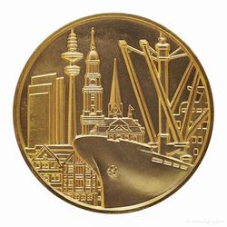 0000 Medaille Bronze vergoldet Stadtansicht HAMBURG mit Wahrzeichen und Schiff_01 800x800 150KB.jpg