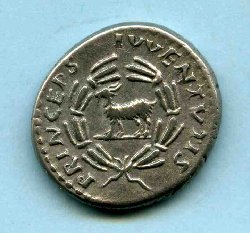 Denar Domitianus C. 390 Rv. PRINCEPS IVVENTVTIS. Ziege li. im Lorbeerkranz..jpg