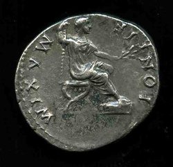 Denar Vespasianus RSC 387a Rv. PONTIF MAXIM. Der Kaiser r. sitzd..jpg