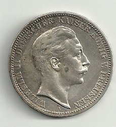 3 Mark; 1908; Wilhelm II Deutscher Kaiser König v. Preussen; Vs.jpg