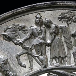 Medaille - F.W. Kullrich - Einzug des Kaisers und Königs Wilhelm I. ... Sommer K 72 - 04 Uhr Abschied Liebespaar und Pferd.jpg
