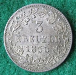 1816-1864 Wilhelm I. 3 Kreuzer 1855, KM 591 (2).JPG