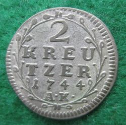 1739-1768, Ludwig VIII. 2 Kreuzer 1744 AK; KM 173 (2).JPG
