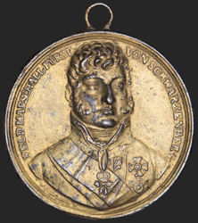Medaille - 1814 - Leopold Heuberger - Feldmarschall Fürst von Schwarzenberg - Eisenguss vergoldet, mit Henkel, einseitig -AV.jpg