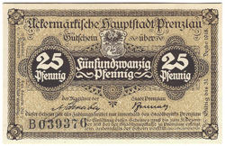 Notgeld - Prenzlau 1918 Kleingeldersatzschein -25 Pfennig, einseitig AV.jpg