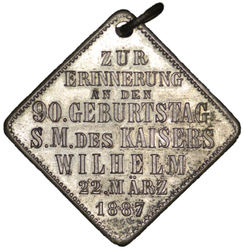 Anhänger - 1887 - 90. Geburtstag Kaiser Wilhelm I. - klippenform, Kupfer versilbert -RV.jpg