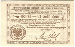 Notgeld Prenzlau Kreisausschuß 1923 Wertnotgeldschein -21 Goldpfennig -AV.jpg