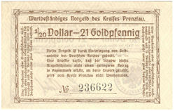 Notgeld Prenzlau Kreisausschuß 1923 Wertnotgeldschein -21 Goldpfennig -RV.jpg