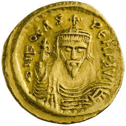 Solidus, 607-609, Byzantinisches Reich, Konstantinopel, Kaiser Phokas - stehender Engel -AV.jpg
