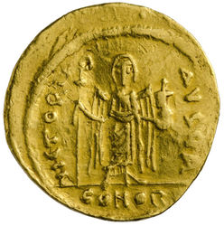 Solidus, 607-609, Byzantinisches Reich, Konstantinopel, Kaiser Phokas - stehender Engel -RV.jpg