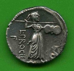 L. Procilius. Rv. J. Sospita, Schild, Speer L PROCIL F.jpg