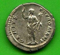 Denar Antoninus Pius C. 406 Rv. GENIVS POP ROMANI. Genius v. vorne stehd..jpg