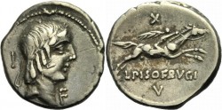 0106 Rom-Republik-Denar-Calpurnius-Piso-Frugi-Apollon-Reiter-Pferd-Roma AV RV klein.jpg