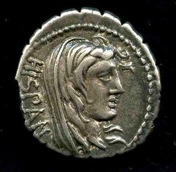 81 v. Chr. Denar. Postumius A.f.n. Albinus. Av. Hispaniakopf r. Alb. 1264..jpg