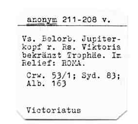 Victoriat, anonym, 211-208 v. Chr.; Alb. 163 text.jpg